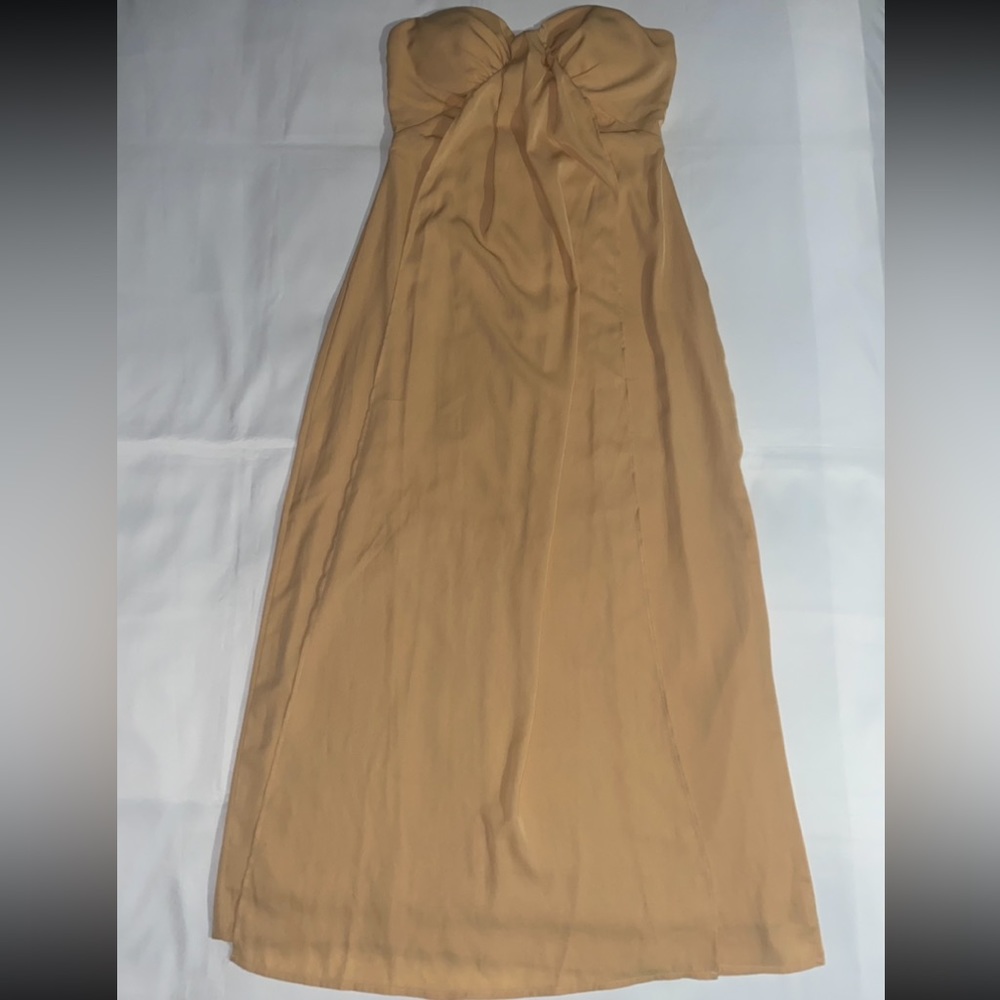 NWT Lulu’s Party In The Garden Peach Strapless Side Slit Maxi Dress